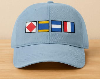 Personalized Nautical Flags Embroidered Denim Hat, Custom Maritime Signal Cap, Nautical Gift for Sailors, Boat Owners & Yacht Lovers