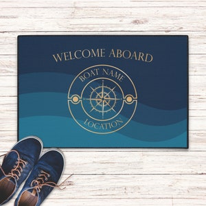 Boat welcome aboard mat, Outdoor heavy duty mat, Boat owner welcome mat, Custom personalized boat gift for sailors, Nautical boat mat