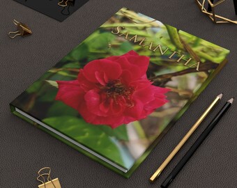 Rose Hard Cover Journal, Personalized Journal, Custom Notebook, Flower Journal, Gardening Customizable Notebook, Floral Journal