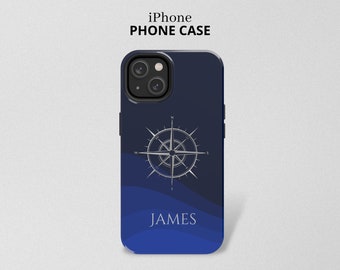 Personalized iPhone case with nautical compass design | Tough Phone Case | iPhone 14, 13,12, 11, 8, 7, Pro Max Case