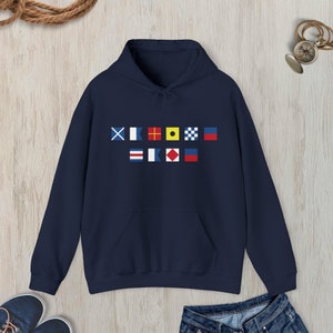 Personalized Nautical Flags Hooded Sweatshirt, Custom nautical flag hoodie, Maritime Flag, Captain hoodie, Maritime Signal sweatshirt Navy