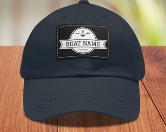 Boat Dad Hat, Personalized Boat Name Dad Hat with Nautical Anchor Design, Boat Owner Cap, Custom Baseball Cap for Sailors, Boat Gift