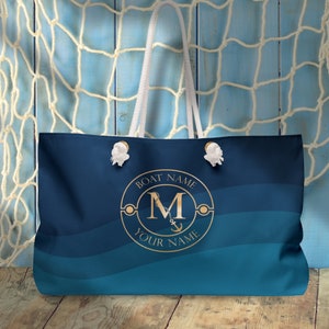 Boat Bag, Weekender Bag, Nautical tote bag for yacht / boat owners, Personalized weekender tote bag, Nautical gift image 4
