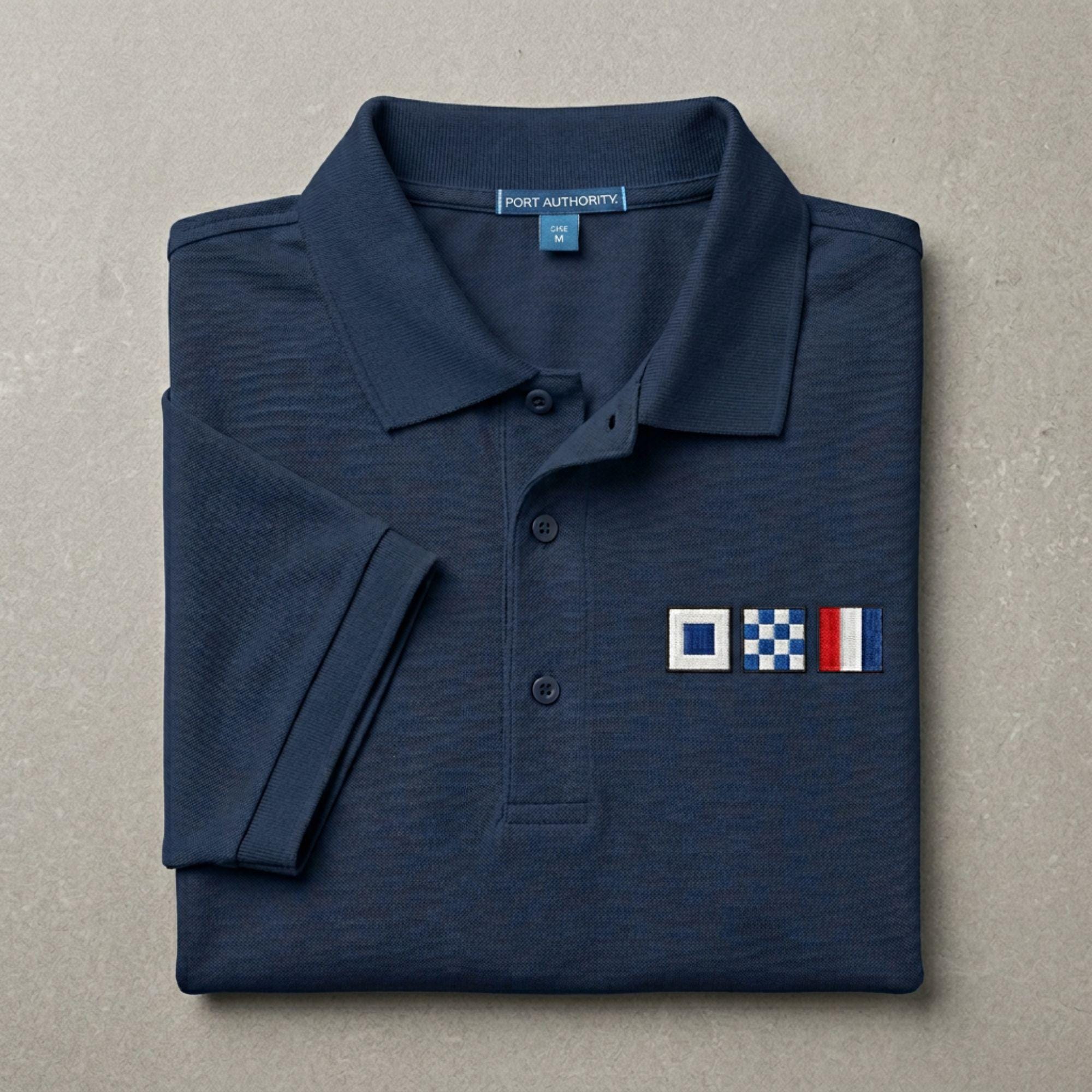 Embroidered Nautical Flags Polo Shirt, Personalized Polo Shirt, Embroidered Nautical Flags, Custom Maritime Signal Flag Polo, Captain Gift