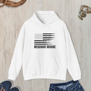 Merchant Marine hoodie, Merchant Mariner hooded sweatshirt, American Flag sweatshirt, Merchant Marines gift White