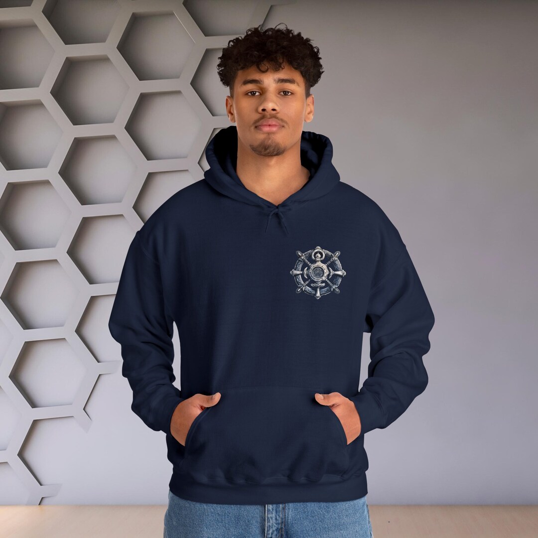 Nautical Hooded Sweatshirt, Ship Wheel Hoodie, Hoodie for Men