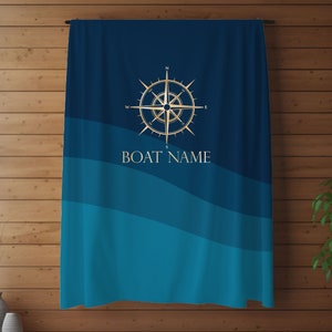 Compass Personalized Blanket, Custom Boat Throw Blanket, Nautical Gift for New Boat Owners, Boat House Bedding image 1