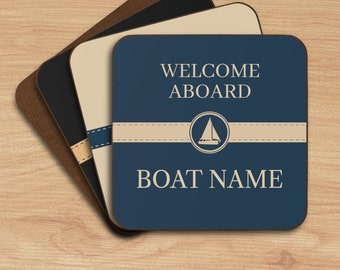 Set of 4 Quality Coasters, Personalized Sailboat Coaster, Boat Coasters, Custom Boat Name Coaster, Boat House Decor, Boat Accessories