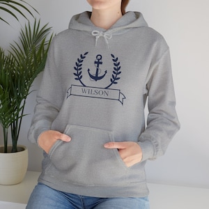 Personalized Hooded Sweatshirt, Nautical Hoodie, Anchor Hoodie, Custom Hooded Sweatshirt for Sailors, Boating Gift, Sailing Gift