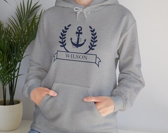 Personalized Hooded Sweatshirt, Nautical Hoodie, Anchor Hoodie, Custom Hooded Sweatshirt for Sailors, Boating Gift, Sailing Gift