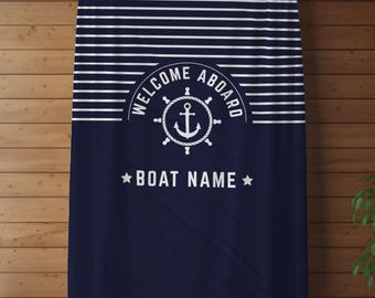 Personalized Blanket for Boat or Yacht, Boat Accessory, Nautical Blanket with Anchor and Custom Boat Name, Boat Owner Gift