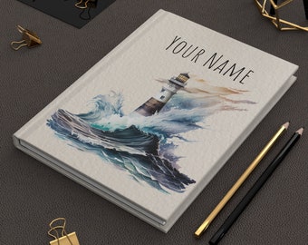 Lighthouse Journal, Personalized Journal, Custom Name Journal, Nautical notebook, Personal Diary, Nautical Gift , Travel Journal