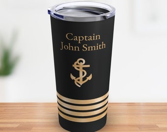 Personalized tumbler with ship captain insignia or epaulette, Ship Captain tumbler, Deck Officer tumbler, Captain Gift, Nautical