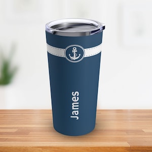 Personalized Tumbler with a Nautical Anchor and Custom Name, Personal Travel Mug 20 oz, Sailing Gift, Gift for Dad, Stainless Steel