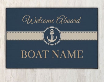 Boat Mat, Personalized heavy duty outdoor mat for boat and yacht owners, Nautical anchor mat, Custom welcome aboard mat for boating