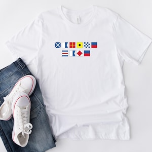 Personalized Nautical Flags T-shirt, Custom nautical flag shirt, Maritime Flag T-shirt, Custom captain shirt, Maritime Signal Flag Shirt White