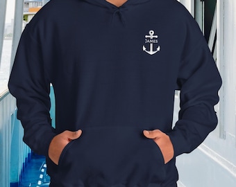 Personalized Anchor Hoodie, Nautical Hooded Sweatshirt, Custom Anchor Hoodie, Captain Sweatshirt, Boating Hoodie, Sailing Gift, Sailor Gift