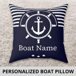 Personalized Boat Pillow with Anchor and Ship Wheel, Custom Boat Name Pillow, Yacht or Boat Pillow, Boat Bedding, Boat Owner Gift