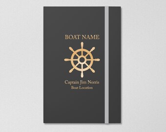 Personalized Boat Owner Journal for captain's log book, guest book, or boating log | Nautical ship wheel | Gift for boat or yacht owners