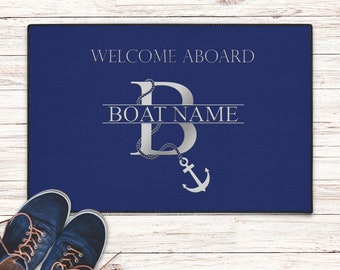Welcome Aboard Boat Mat, Boat Owner Heavy Duty Floor Mat, Boating Mat, Personalized Boat Welcome Mat, Monogram Boat Name Outdoor Mat