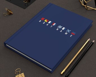 Personalized journal with nautical flags, Custom captain log or boat log with maritime signal flags, Boat owner gift, Sailing gift