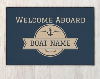 Welcome Aboard Boat Mat, Personalized heavy duty outdoor mat for boat and yacht owners, Nautical anchor mat, Custom welcome mat for boat