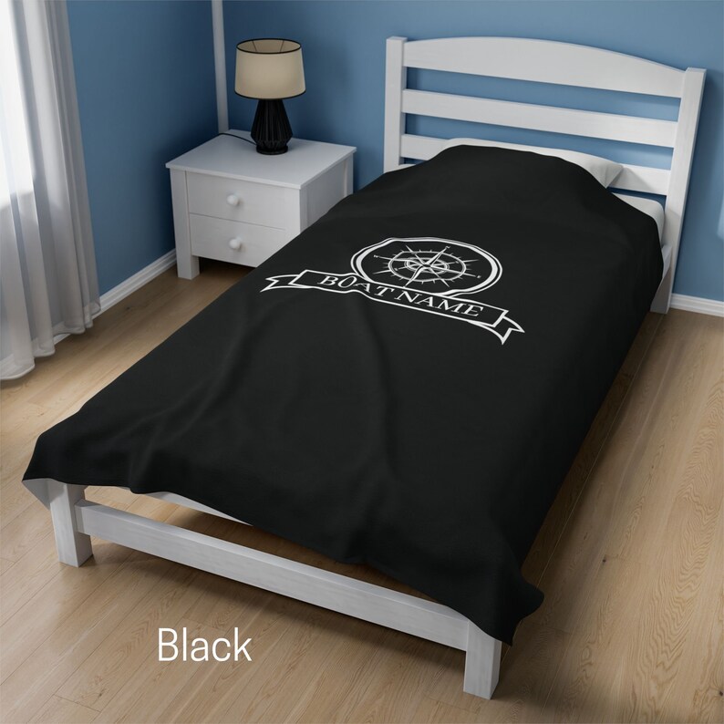 Personalized Luxury Plush Blanket, Custom Compass Boat Throw Blanket, Custom Boat Bedding, Gift for Boat Owners, 3 Sizes available Black