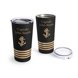 Personalized tumbler with ship captain insignia or epaulette, Ship Captain tumbler, Deck Officer tumbler, Captain Gift, Nautical image 4