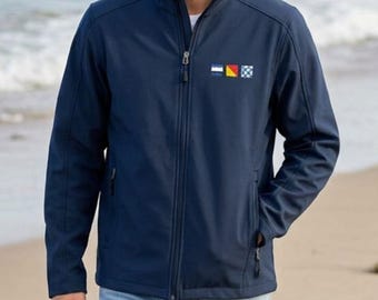 Personalized Embroidered Soft Shell Jacket, Custom Nautical Flags Jacket, Sailing Jacket, Boating Gift, Yacht Club Jacket