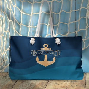 Boat Bag, Weekender Bag, Nautical tote bag for yacht / boat owners, Personalized weekender tote bag, Nautical gift image 4