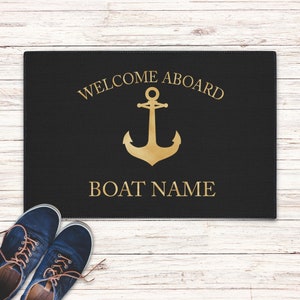 Boat Owner Heavy Duty Floor Mat, Boat Welcome Mat, Boating Floor Mat, Boat Owners Door Mat, Anchor Welcome Aboard Mat image 1