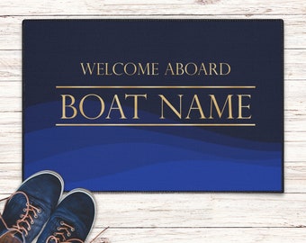 Welcome Aboard Boat Name, Boat Owner Heavy Duty Floor Mat, Custom Welcome Mat, Personalized Boat Welcome Mat, Wave Boat Outdoor Rug