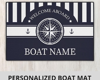 Personalized Welcome Aboard Mat for Boat or Yacht, Gift for Boat Owners, Custom Boat Name on Welcome Rug, Heavy Duty Outdoor Mat for Boating