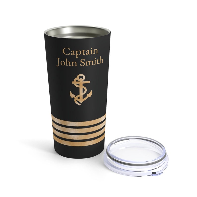 Personalized tumbler with ship captain insignia or epaulette, Ship Captain tumbler, Deck Officer tumbler, Captain Gift, Nautical image 3