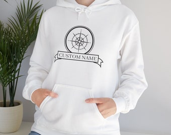 Personalized Compass Hoodie, Custom Name Nautical Hoodie, Boat Name Hoodie, Compass Hooded Sweatshirt, Boat Owner Gift, Sailor Gift