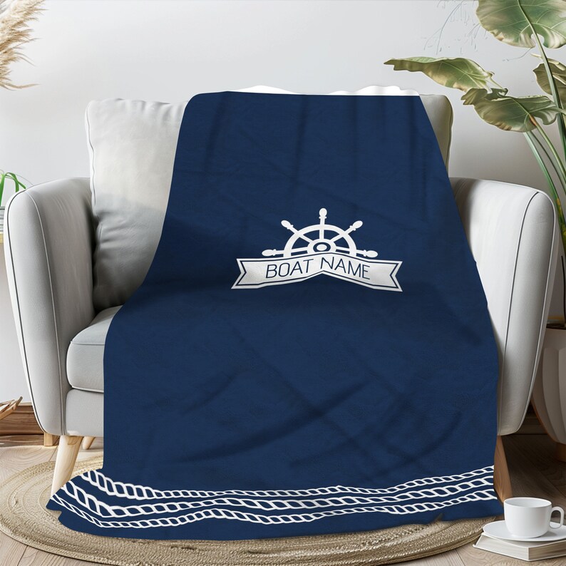 Personalized Luxury Plush Blanket, Custom Ship Wheel Boat Throw Blanket, Custom Boat Bedding, Gift for Boat Owners, 3 Sizes available image 5