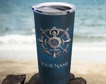 Personalized Nautical Tumbler 20oz, Nautical gift, Ship Wheel tumbler, Quality stainless steel tumbler, Tumbler for men, Gift for him