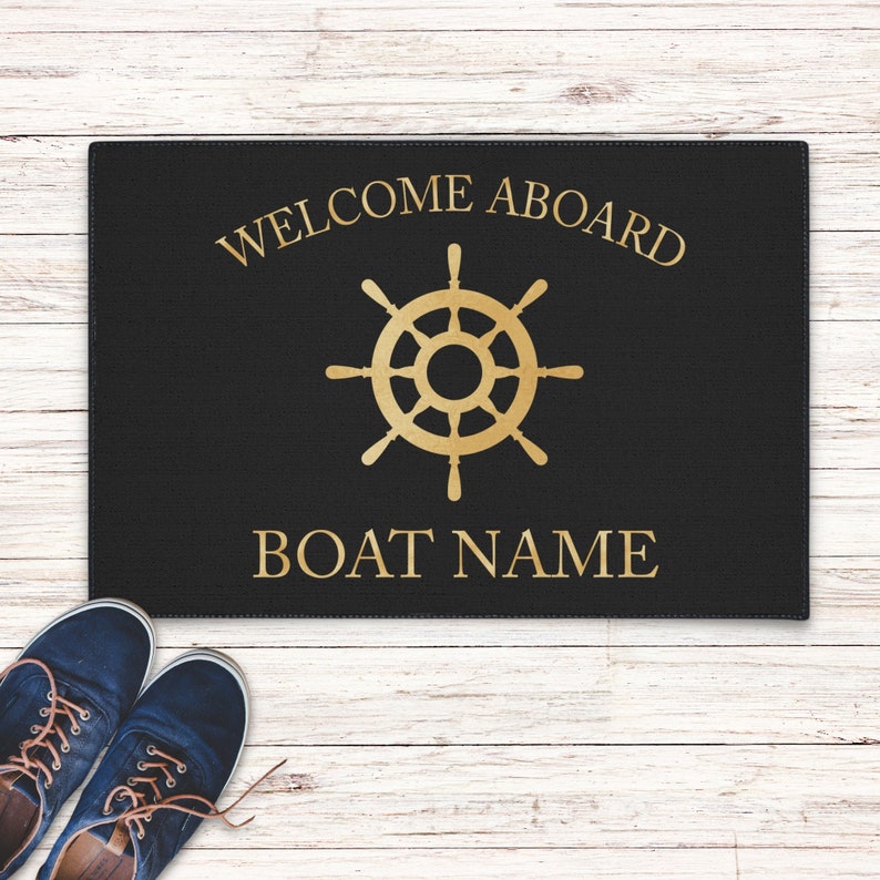 Boat Owner Heavy Duty Floor Mat, Boat Welcome Mat, Boating Floor Mat, Boat Owners Door Mat, Ship Wheel image 1