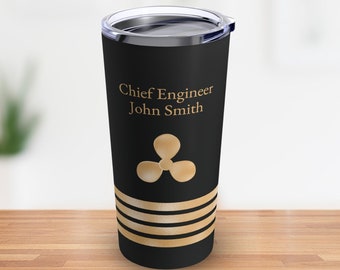 Personalized tumbler with nautical chief engineer insignia or epaulette, Ship engineer tumbler, Nautical Engineer Gift