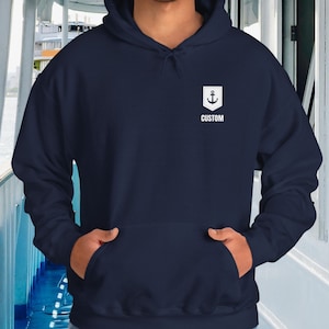Personalized Nautical Hooded Sweatshirt, Hoodie Sweatshirt with Nautical Anchor, Custom Name Sailing or Boating Hoodie, Hoodie Gift image 1