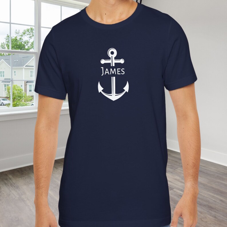 Personalized Nautical T-Shirt with Anchor Design, Custom Name with Nautical Anchor Shirt, Boat Name T-Shirt gift for boat owners and sailors Navy