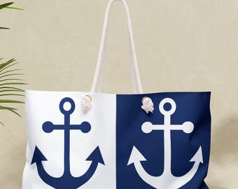 Bolsa náutica con ancla, bolsa de rayas, bolsa de navegación, bolsa de navegación, regalo para yates, bolsa de playa, bolsa de viaje náutica, accesorio para barcos, regalo para propietarios de barcos