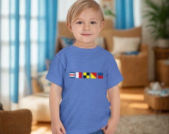 Camiseta infantil con nombre y bandera de señales náuticas / Alfabeto marítimo, camiseta para niños, personalizada