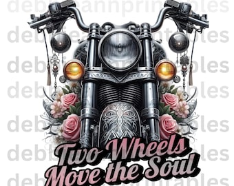 Zwei Räder bewegen die Seele png, Biker Frau png, Motorradfahrer png, Motorrad Geschenkideen für Sie, Sublimationsdesign, Motorrad Clipart