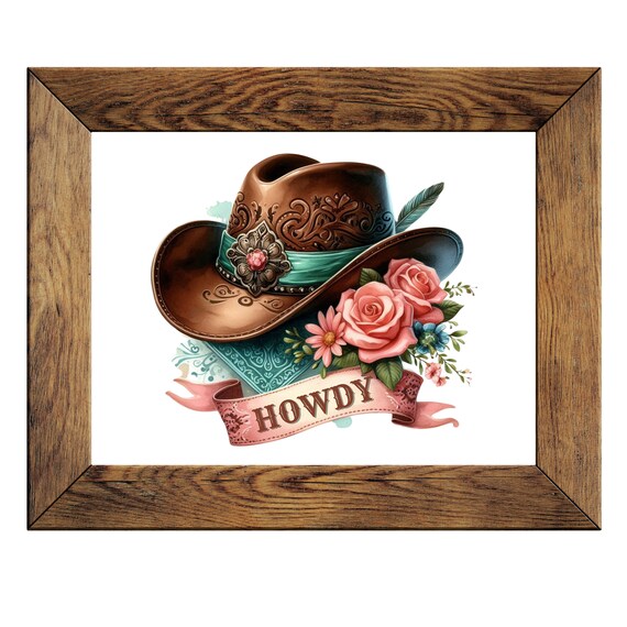 Howdy Cowboy Hat With Flowers Png, Country Girl Design Png  display picture 2