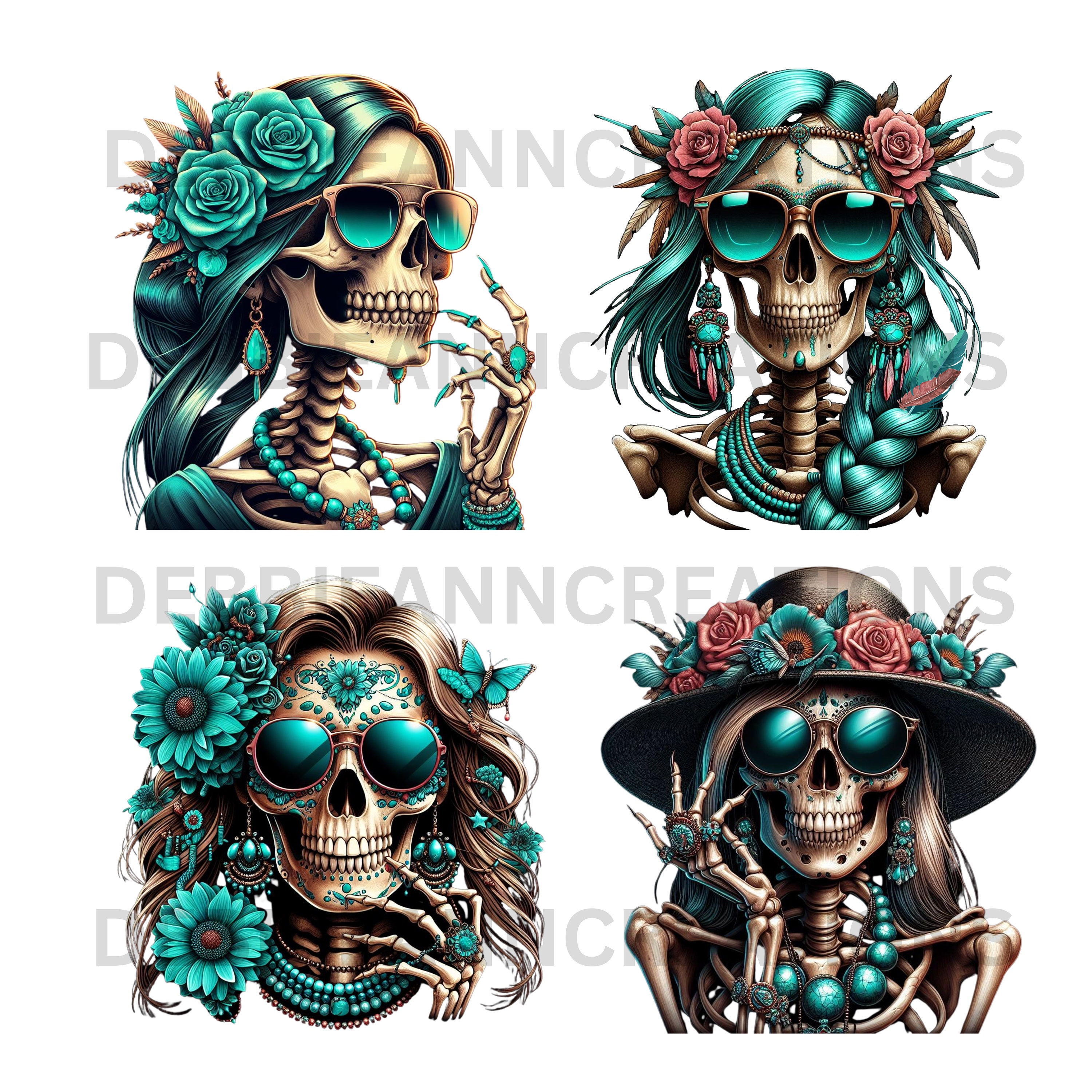 Skeleton Turqoise Turquoise Skeleton Girls Bundle Png Files, Western Png, Turquoise Lover ...
