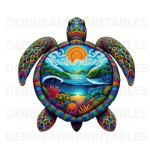 Sea Turtle Wiht Ocean Scene PNG, Digital Download, High Resolution PNG File, Transparent Background, Instant Download