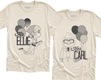 Couples Shirts Carl and Ellie his and hers tshirt her carl his Ellie bride and groom wife and husband Mr and Mrs up tshirt Main Street shirt