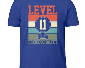 Shirtracer Jungen T-Shirt „Level 11 Freigeschaltet“ – 11. Geburtstag Motiv, 100% Baumwolle, Grau Meliert