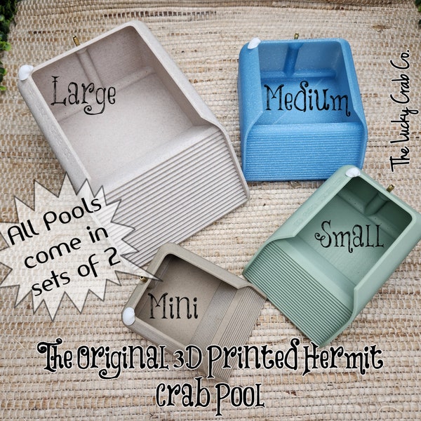 Hermit Crab Pools 3D Printed Pool Set Hermit Crab Pool Set Of 2 With Bubbler Splash Guard Small Medium Large Mini Hermit Crab Accessory Gift